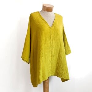 BRYN WALKER Bax Gauze Boxy Tunic Top Size Large NEW NWT Yellow-Green Lagenlook